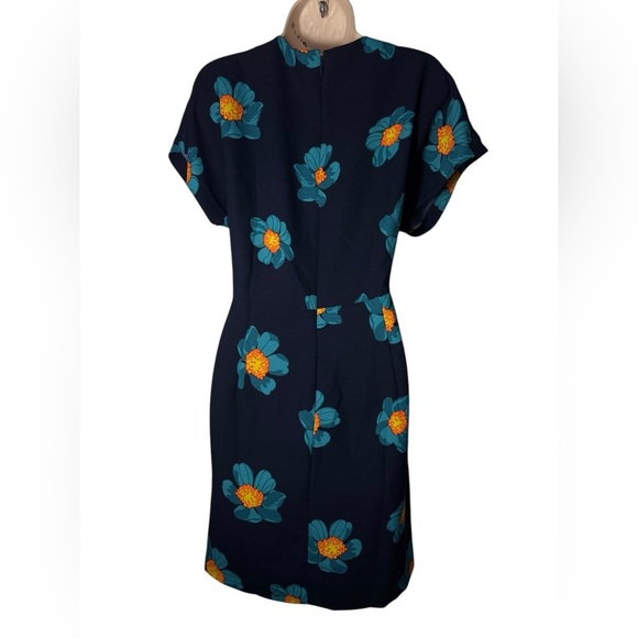 Banana Republic Sz 10 Navy Blue turquoise Floral dress A line short sleeve - Picture 7 of 11